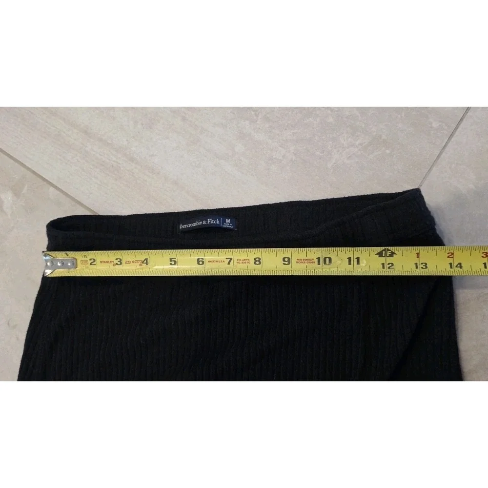Abercrombie & Fitch Black Ribbed Side Slit Midi Skirt Minimalist Academic Preppy